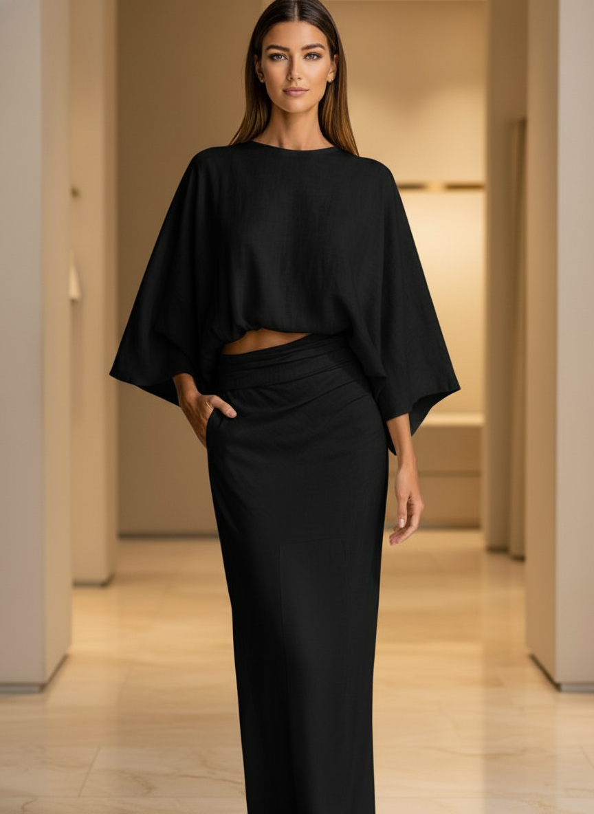 Completo Camicia Maniche Pipistrello e Gonna Lunga